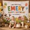 Picture of Holy Cow I'm One Birthday Backdrop, Personalized Farm 1st Birthday Banner, Custom Name Barnyard Tapestry, Cow Party Photo Booth Decor