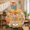 Picture of Personalized Teacher Classroom Door Sign, Custom Welcome Sign, Back to School Decor, Teacher Gift, Wood Classroom Door Hanger Decor Class