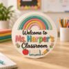 Picture of Personalized Rainbow Teacher Door Sign, Custom Classroom Name Sign, Rainbow Classroom Decor, Teacher Appreciation Back to School Door Hanger
