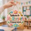 Picture of Personalized Bee Teacher Door Sign, Custom Classroom Welcome Sign, Floral Classroom Decor, Teacher Appreciation Gift, Back to School Hanger