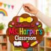 Picture of Personalized Teacher Classroom Door Sign, Custom Teacher Name Sign, Wooden Classroom Decor, Back to School Gift Teacher, Welcome Classroom