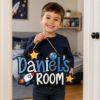 Picture of Personalized Kids Room Sign, Custom Space Door Hanger, Rocket Name Sign, Boys Bedroom Decor, Nursery Wall Art, Outer Space Gift, Kids Gift