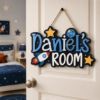Picture of Personalized Kids Room Sign, Custom Space Door Hanger, Rocket Name Sign, Boys Bedroom Decor, Nursery Wall Art, Outer Space Gift, Kids Gift