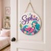 Picture of Personalized Mermaid Name Sign, Custom Girls Room Door Hanger, Under The Sea Nursery Wall Decor, Ocean Theme Gift, Kids Round Wood Sign