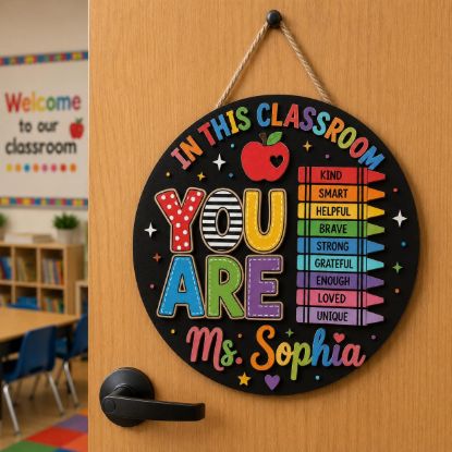 Picture of Personalized Teacher Classroom Door Sign, In This Classroom You Are Loved Sign, Custom Teacher Name Sign, Classroom Decor, Back To School