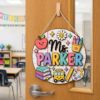 Picture of Personalized Teacher Door Sign, Custom Classroom Name Sign, Round Wooden Teacher Door Hanger, Teacher Appreciation Gift, Back To School