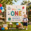 Picture of First Birthday Banner, Yay I Am One Backdrop, Custom Name 1st Birthday Party Decor, One Year Old Birthday Banner, Colorful Kids Party Sign