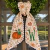 Picture of Personalized Fall Wreath Sash, Pumpkin Monogram Door Bow, Autumn Floral Wreath Bow, Custom Initial Porch Decor, Thanksgiving Decor Halloween
