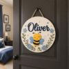 Picture of Personalized Bee Nursery Door Sign, Custom Wooden Name Sign for Kids Room, Floral Bee Wall Decor, Baby Girl Boy Bedroom Hanging Decor