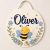 Picture of Personalized Bee Nursery Door Sign, Custom Wooden Name Sign for Kids Room, Floral Bee Wall Decor, Baby Girl Boy Bedroom Hanging Decor
