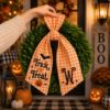 Picture of Personalized Halloween Wreath Sash Bow, Trick or Treat Wreath Bow, Custom Monogram Door Wreath Ribbon, Fall Porch Decor Halloween Gift