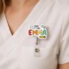 Picture of Personalized Teacher Badge Reel, Custom Name Badge Reel, Daisy Pencil Retractable ID Holder, Back To School Badge Reel, Gift for Teacher