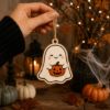 Picture of Cute Halloween Ghost Ornament, 2D Flat Ghost Tree Decor, Personalized Spooky Pumpkin Ornament, Halloween Party Decor, Fall Hanging Gift