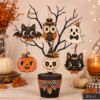 Picture of Halloween Wooden Hanging Ornaments Set, Cute Ghost Owl Decor, Black Cat Bat Pumpkin Skull Wood Tree Ornament, Fall Farmhouse Decor Halloween
