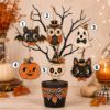 Picture of Halloween Wooden Hanging Ornaments Set, Cute Ghost Owl Decor, Black Cat Bat Pumpkin Skull Wood Tree Ornament, Fall Farmhouse Decor Halloween