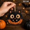 Picture of Halloween Cat Pumpkin Vintage  Wooden Ornament, 2D Flat Hanging Decoration, Black Cat Wood Sign, Rustic Halloween Tree Decor Gift Ornament