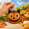 Picture of Halloween Cat Pumpkin Vintage  Wooden Ornament, 2D Flat Hanging Decoration, Black Cat Wood Sign, Rustic Halloween Tree Decor Gift Ornament