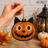 Picture of Halloween Cat Pumpkin Vintage  Wooden Ornament, 2D Flat Hanging Decoration, Black Cat Wood Sign, Rustic Halloween Tree Decor Gift Ornament