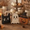 Picture of Halloween Wooden Block Decor Set, Black Cat Ghost Pumpkin Shelf Sitters, Rustic Farmhouse Halloween Tiered Tray Decor, Fall Wood Blocks