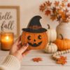 Picture of Halloween Wooden Block Decor Set, Black Cat Ghost Pumpkin Shelf Sitters, Rustic Farmhouse Halloween Tiered Tray Decor, Fall Wood Blocks