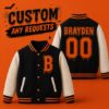 Picture of Custom Halloween Varsity Jacket For Kids, Personalized Name Number Initial, Basic Spooky Baseball Jacket, Boys Girls Halloween Outfit Gift