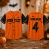 Picture of Personalized Halloween Baseball Jersey, Custom Name Number Spooky Bat Shirt, Orange Black Pinstripe Jersey, Kids Halloween Party Outfit