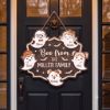 Picture of Personalized Halloween Ghost Family Wooden Door Hanger, Custom Family Name Sign, Ghost Kids Dog Cat Decor, Halloween Front Door Sign