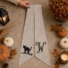 Picture of Personalized Halloween Wreath Sash Bow, Black Cat Wreath Bow, Custom Initial Door Hanger Bow, Halloween Fall Front Door Decor