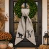 Picture of Personalized Halloween Wreath Sash Bow, Black Cat Wreath Bow, Custom Initial Door Hanger Bow, Halloween Fall Front Door Decor