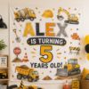 Picture of Personalized Construction Birthday Tapestry, Construction Party Banner, Custom Builder Birthday Backdrop, Dump Truck Birthday Decor Boy