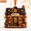 Picture of Personalized Halloween Bookstore Ornament, Custom Book Lover Acrylic Ornament, Cozy Bookshop Halloween Decor, Reader Christmas Gift