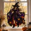 Picture of Halloween Witch Suncatcher, Gothic Stained Glass Witch Window Hanging, Purple Witch Acrylic Decor, Spooky Halloween Gift for Her Decor