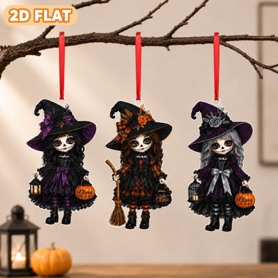 Picture of Personalized Witch Ornament, Custom Halloween Witch Girl Ornament, Gothic Witch Acrylic Ornament, Spooky Halloween Gift, Witch Halloween