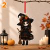 Picture of Personalized Witch Ornament, Custom Halloween Witch Girl Ornament, Gothic Witch Acrylic Ornament, Spooky Halloween Gift, Witch Halloween