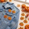 Picture of Cute Halloween Pumpkin Embroidered Patch | Iron On Sew On Jack O Lantern Patch | Spooky Applique for Jacket Hat Backpack