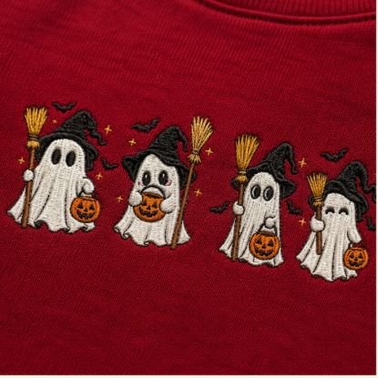 Picture of Cute Ghost Witch Embroidery Design, Halloween Ghost Embroidery File, Spooky Ghost Machine Embroidery, Pumpkin Ghost pes dst exp jef vp3 xxx