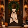 Picture of Personalized Halloween Wreath Sash Bow, Ghost Pumpkin Monogram Door Bow, Custom Fall Wreath Bow, Front Door Decor,Halloween Porch Decoration