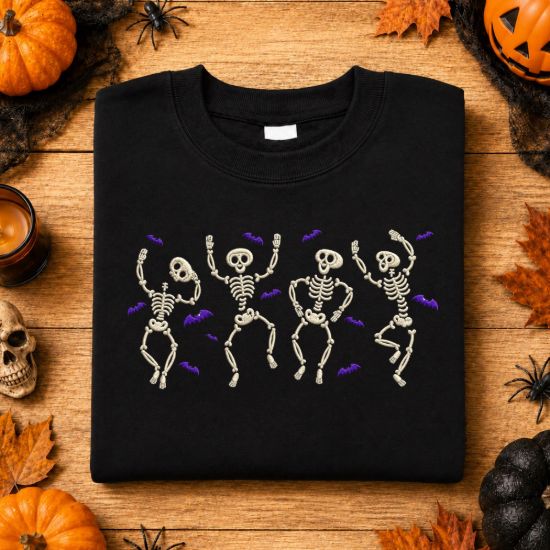 Picture of Dancing Skeleton Embroidery Design, Halloween Machine Embroidery File, Skeleton Dance Shirt Design, Instant Download PES DST EXP