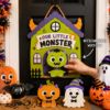 Picture of Interchangeable Monster Wood Sign, Personalized Halloween Door Hanger, Custom Shape Monster House Welcome Sign, Front Door Decor Halloween