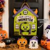 Picture of Interchangeable Monster Wood Sign, Personalized Halloween Door Hanger, Custom Shape Monster House Welcome Sign, Front Door Decor Halloween