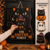 Picture of Interchangeable Black Cat Wood Sign, Personalized Halloween Door Hanger, Custom Shape Family Welcome Sign, Front Door Decor Halloween