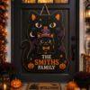 Picture of Interchangeable Black Cat Wood Sign, Personalized Halloween Door Hanger, Custom Shape Family Welcome Sign, Front Door Decor Halloween