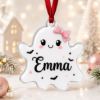 Picture of Personalized Ghost Halloween Acrylic Ornament, Custom Cute Halloween Ghost Name Ornament, Pink Bow Ghost Christmas Tree Decoration Gift