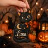 Picture of Personalized Black Cat Wooden Ornament, Custom Halloween Cat Name Ornament, Rustic Wood Pumpkin Keepsake, Spooky Cat Lover Gift Halloween