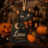 Picture of Personalized Black Cat Wooden Ornament, Custom Halloween Cat Name Ornament, Rustic Wood Pumpkin Keepsake, Spooky Cat Lover Gift Halloween