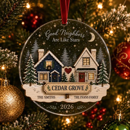 Picture of Personalized Neighbor Christmas Wood Acrylic Ornament, Good Neighbors Are Like Stars, Custom Family Names and Street,Gift 2026 Christmas