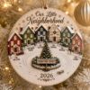 Picture of Personalized Neighborhood Christmas Ornament, Custom Family Names and Street Sign, Our Little Neighborhood Wooden Ornament 2026