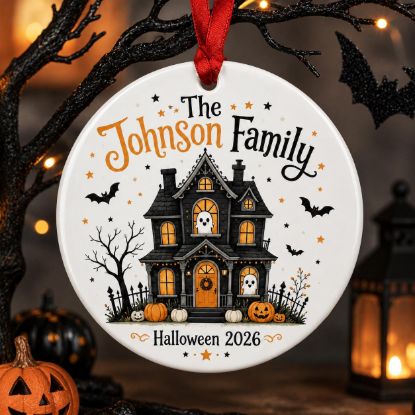 Picture of Personalized Family Halloween Ornament, Custom Haunted House Ceramic Ornament, Halloween Family Keepsake, Haunted House Halloween Decor