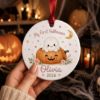 Picture of Personalized Baby First Halloween Ornament, Cute Ghost Pumpkin Ceramic Ornament, My First Halloween Keepsake, Custom Baby Halloween Gift