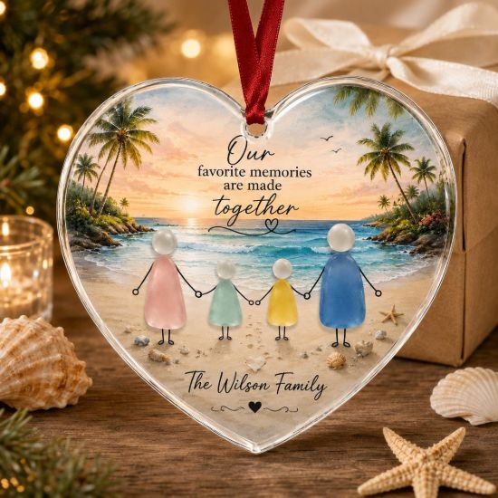Picture of Personalized Family Christmas Ornament, Beach Family Ornament, Custom Family Keepsake, Coastal Acrylic Christmas Ornament, Family Gift